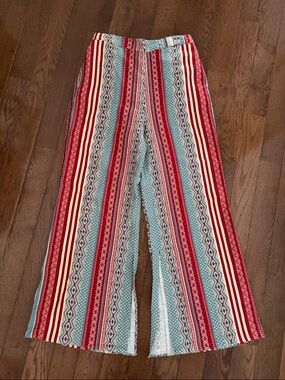 VENUS Red, Light Blue & Cream Aztec Stripe Wide Leg Pants